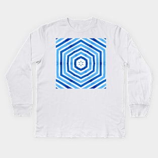Blue and white abstract striped pattern Kids Long Sleeve T-Shirt